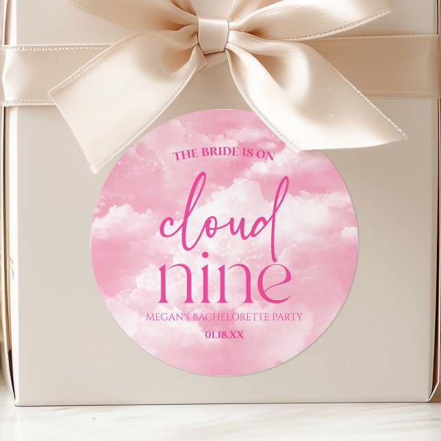 The Bride Is On Cloud Nine Pink Bachelorette Party Classic Round Sticker (Creator Uploaded)