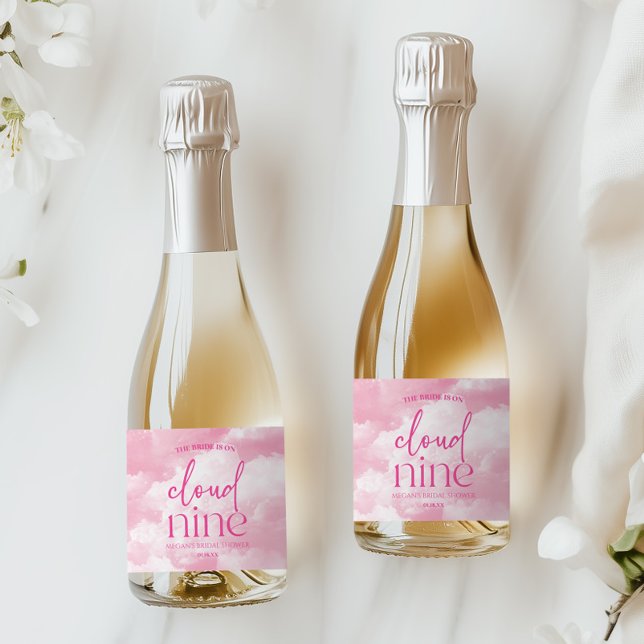 The Bride Is On Cloud Nine Pink Bridal Shower Sparkling Wine Label (Creator Uploaded)