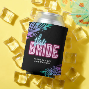 The Bride Neon Blue & Pink Tropical Bach Can Cooler