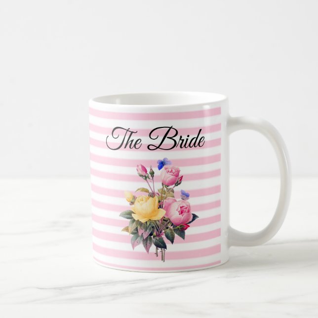 The Bride Pink Rose Bouquet Personalised  Mug (Right)