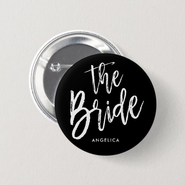 The Bride | Script Style Custom Wedding 6 Cm Round Badge (Front & Back)