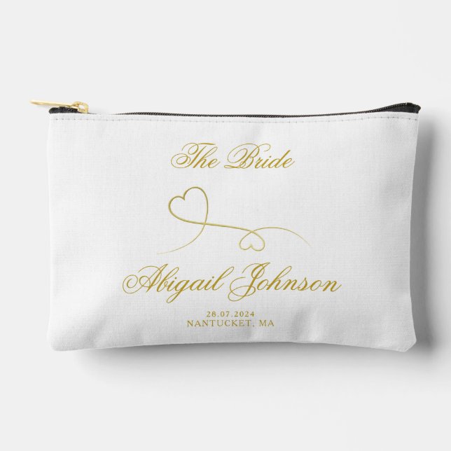 The Bride - Two Elegant Gold Hearts  Accessory Pouch (Front)