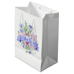 The Bride Typography-Watercolor Flowers Bouquet Medium Gift Bag