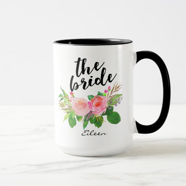 The Bride Watercolor Floral Personalised Mug (Right)