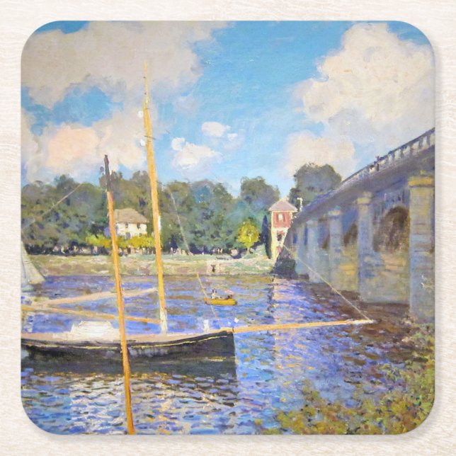 The Bridge at Argenteuil, Monet Square Paper Coaster (Front)