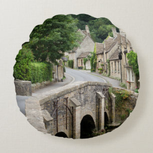 The bridge in Castle Combe, UK round pillow