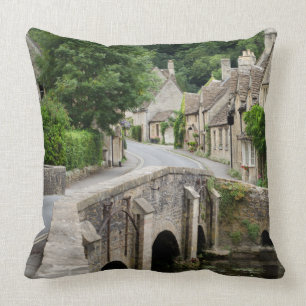 The bridge in Castle Combe, UK square pillow