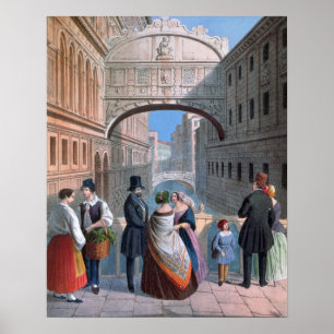 The Bridge of Sighs, Venice, engraved by Brizeghel Poster