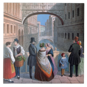 The Bridge of Sighs, Venice, engraved by Brizeghel Tile