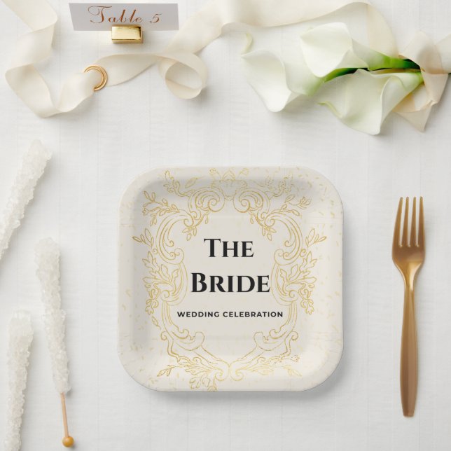 The Brie - Gold  vintage frame paper plate (Wedding)