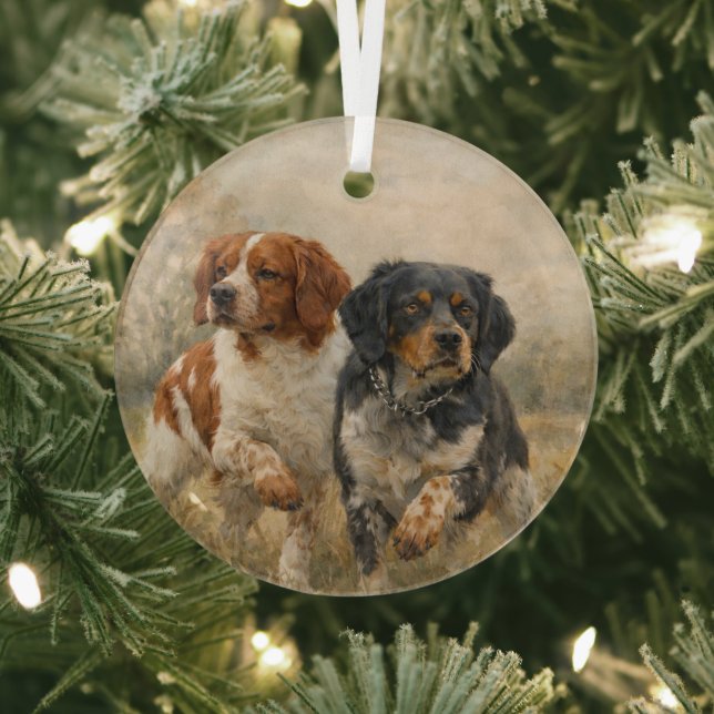 The Brittany spaniel  Glass Tree Decoration (Insitu)