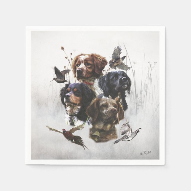 The Brittany Spaniels , Bird Hunting Season Napkin (Front)