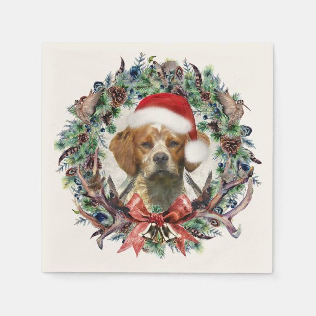 The Brittany Spaniels , Christmas  Napkin (Front)