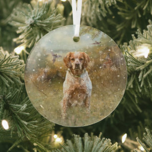 The Brittany Spaniels, French Brittany, Bird dog, Glass Tree Decoration
