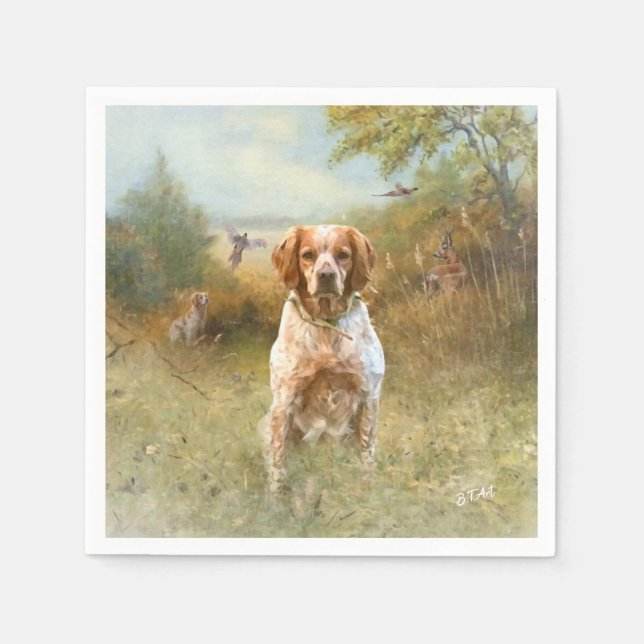 The Brittany Spaniels,  French Brittany, Bird dog, Napkin (Front)