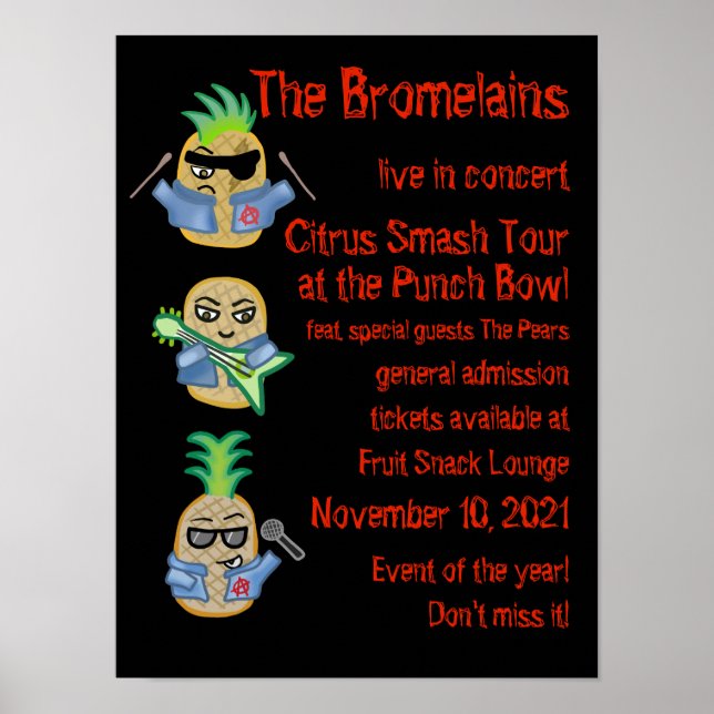 The Bromelains (Fake Band Poster) Punk Pineapples Poster (Front)
