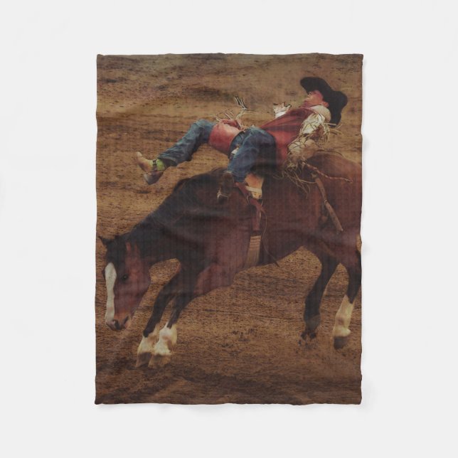 The Bronc - Rodeo Bronco Riding Fleece Blanket (Front)