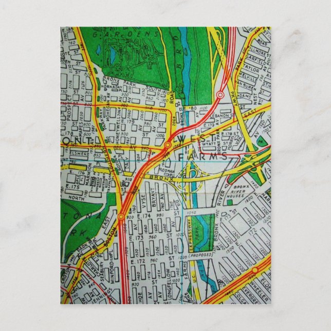 The Bronx, NY Vintage Map Postcard (Front)