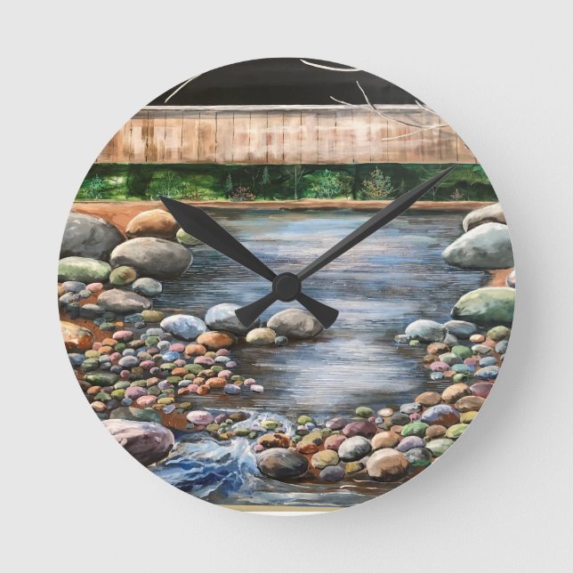The Brook beautiful clear day streams water rocks Round Clock (Front)