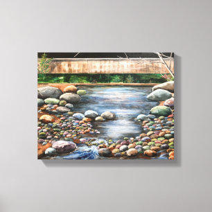The Brook  Blues/Greens Tranquil Forest Art Canvas Print