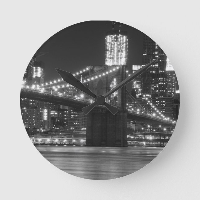 The Brooklyn Bridge - Black and White Round Clock (Front)