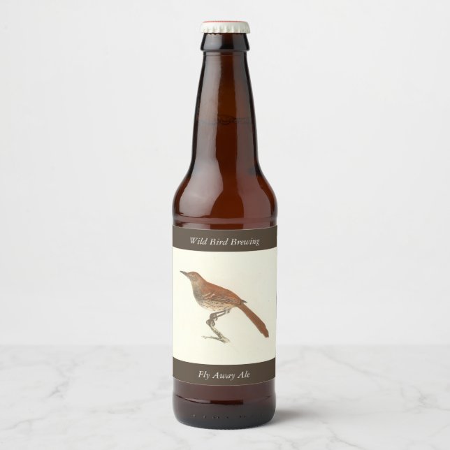 The Brown Thrush or Brown Thrasher, New York Birds Beer Bottle Label (Front)
