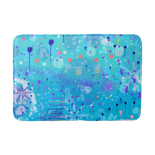 The Bubble Machine: Blue Abstract Art  Bath Mat (Front)