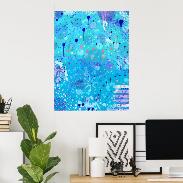 The Bubble Machine: Blue Abstract Art  Poster (Home Office)