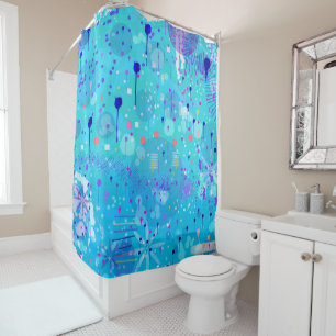 The Bubble Machine: Blue Abstract Art Shower Curtain