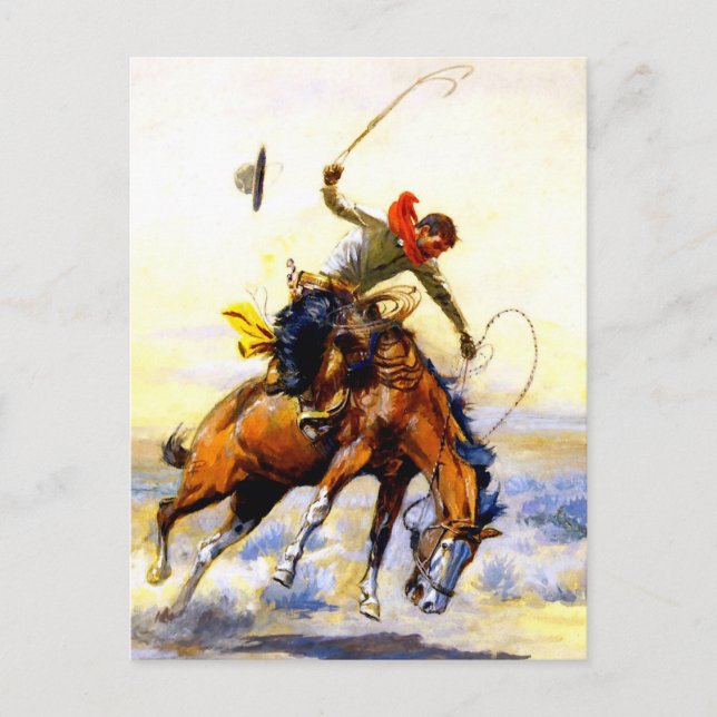 “The Bucker” Western Art by Charles M Russell Postcard (Front)