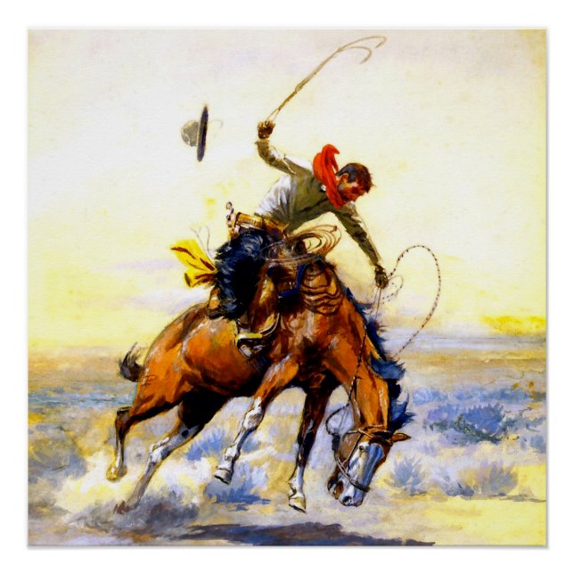 “The Bucker” Western Art by Charles M Russell Poster (Front)