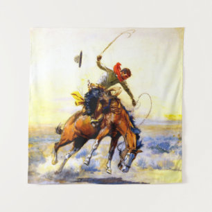“The Bucker” Western Art by Charles M Russell Tapestry
