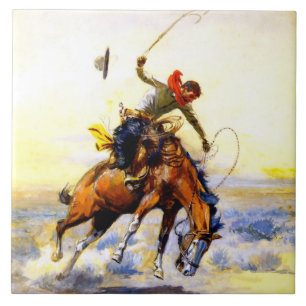 “The Bucker” Western Art by Charles M Russell Tile