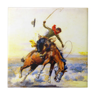 “The Bucker” Western Art by Charles M Russell Tile