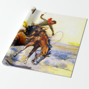 “The Bucker” Western Art by Charles M Russell Wrapping Paper