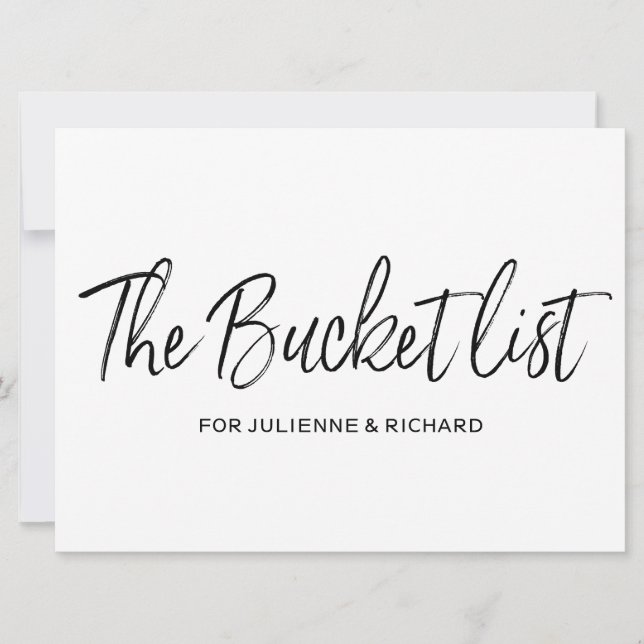 "The bucket list" Stylish Lettered Wedding Sign Invitation (Front)