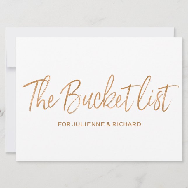 "The bucket list" Wedding Stylish Gold Rose Sign Invitation (Front)