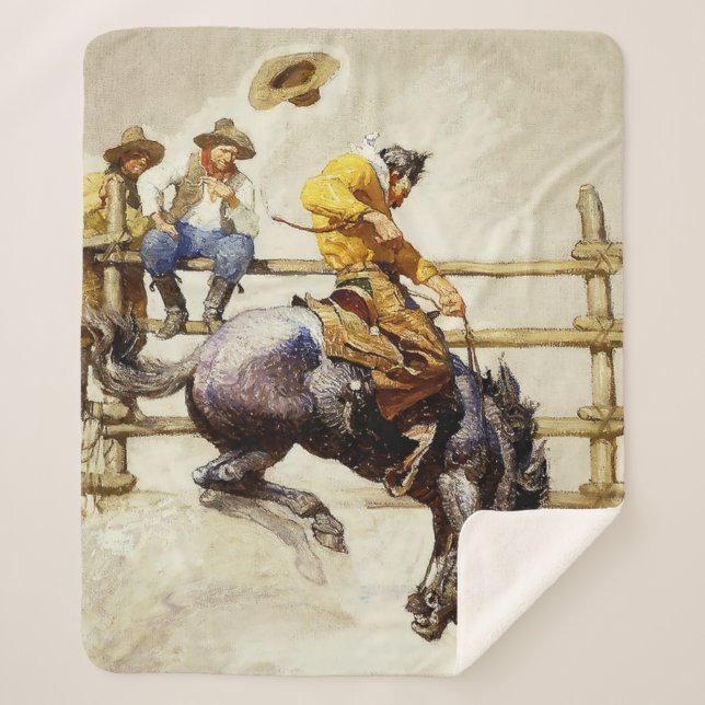 “The Bucking Bronco” By NC Wyeth Sherpa Blanket (Front)