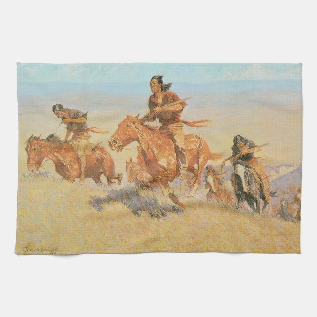 The Buffalo Runners, Big Horn Basin by Remington Tea Towel (Horizontal)