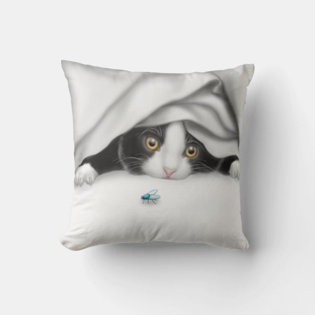 The Bug Hunter Kitten Pillow (Front)
