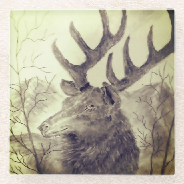 The Bull Elk Glass Coaster (Front)