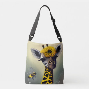 The Bumble Giraffe Whimsical Digital Art  Crossbody Bag