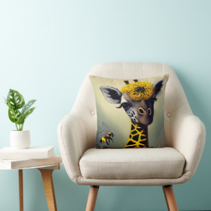 The Bumble Giraffe Whimsical Digital Art  Cushion