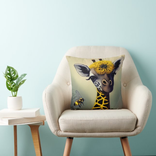 The Bumble Giraffe Whimsical Digital Art  Cushion (Chair)