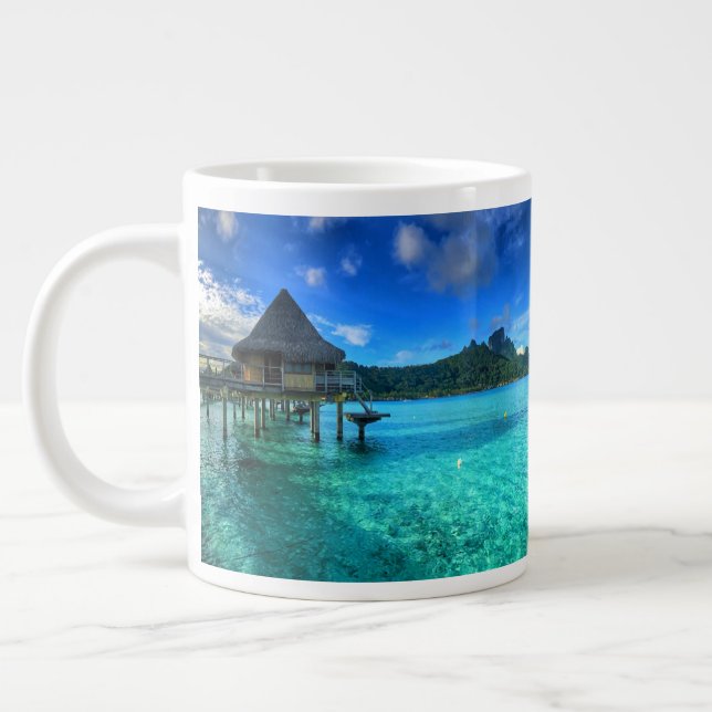 The Bungalows of Bora Bora Large Coffee Mug (Left)