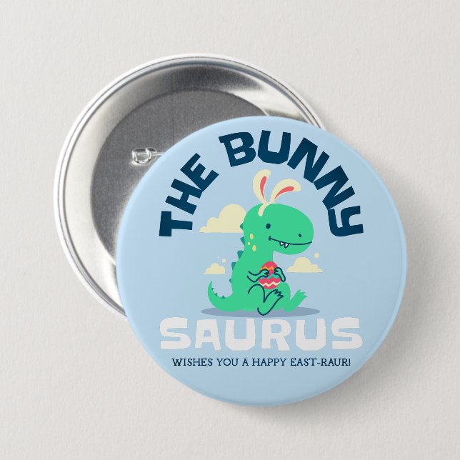 The Bunny Saurus Happy Easter Button (Front & Back)