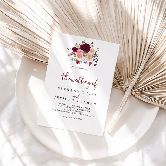 The Burgundy Pink Blush Floral Wedding of   Invitation (Creator Uploaded)
