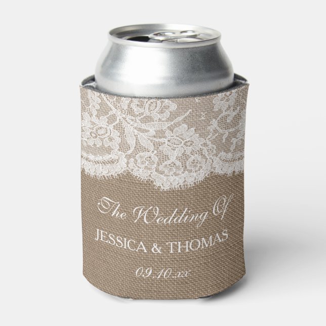 The Burlap & Lace Wedding Collection Can Cooler (Can Front)