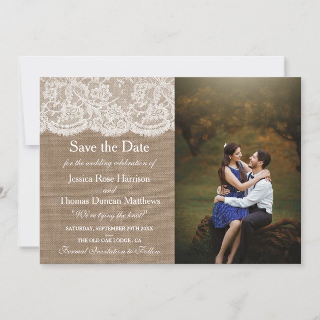 The Burlap & Lace Wedding Collection Photo Save The Date (Front)
