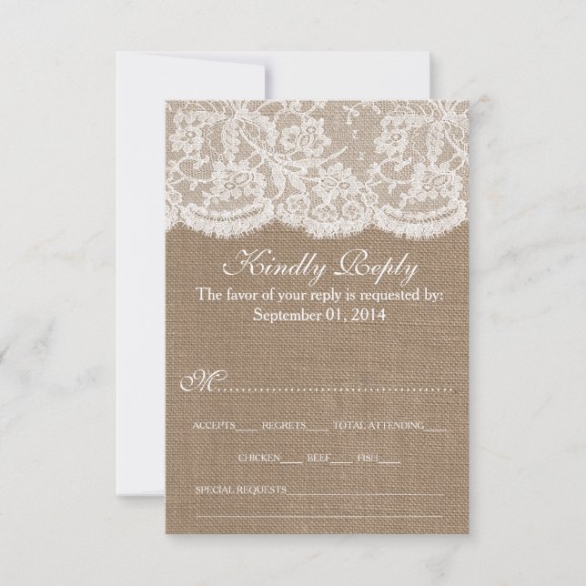The Burlap & Lace Wedding Collection RSVP Card (Front)
